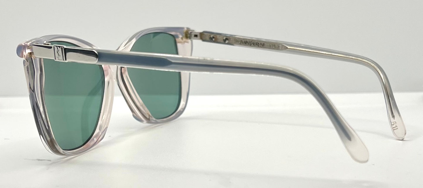 YSL SL 611 VINTAGE Sunglasses-Clear Grey w/New Green Custom Lenses-54mm-NOS