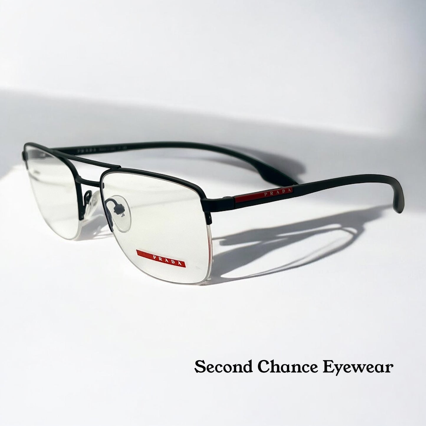 Prada VPS 51M 55-19-145 Black Red Half-Rim Glasses Made in Italy-New