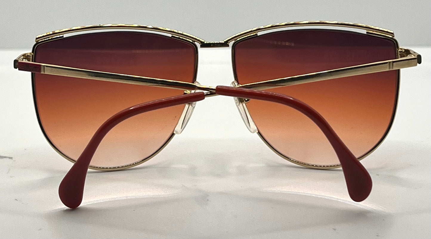 Silhouette M6078 V6051 Vintage Sunglasses Gold/Red w/New Gradient Custom Lenses-57mm-NOS