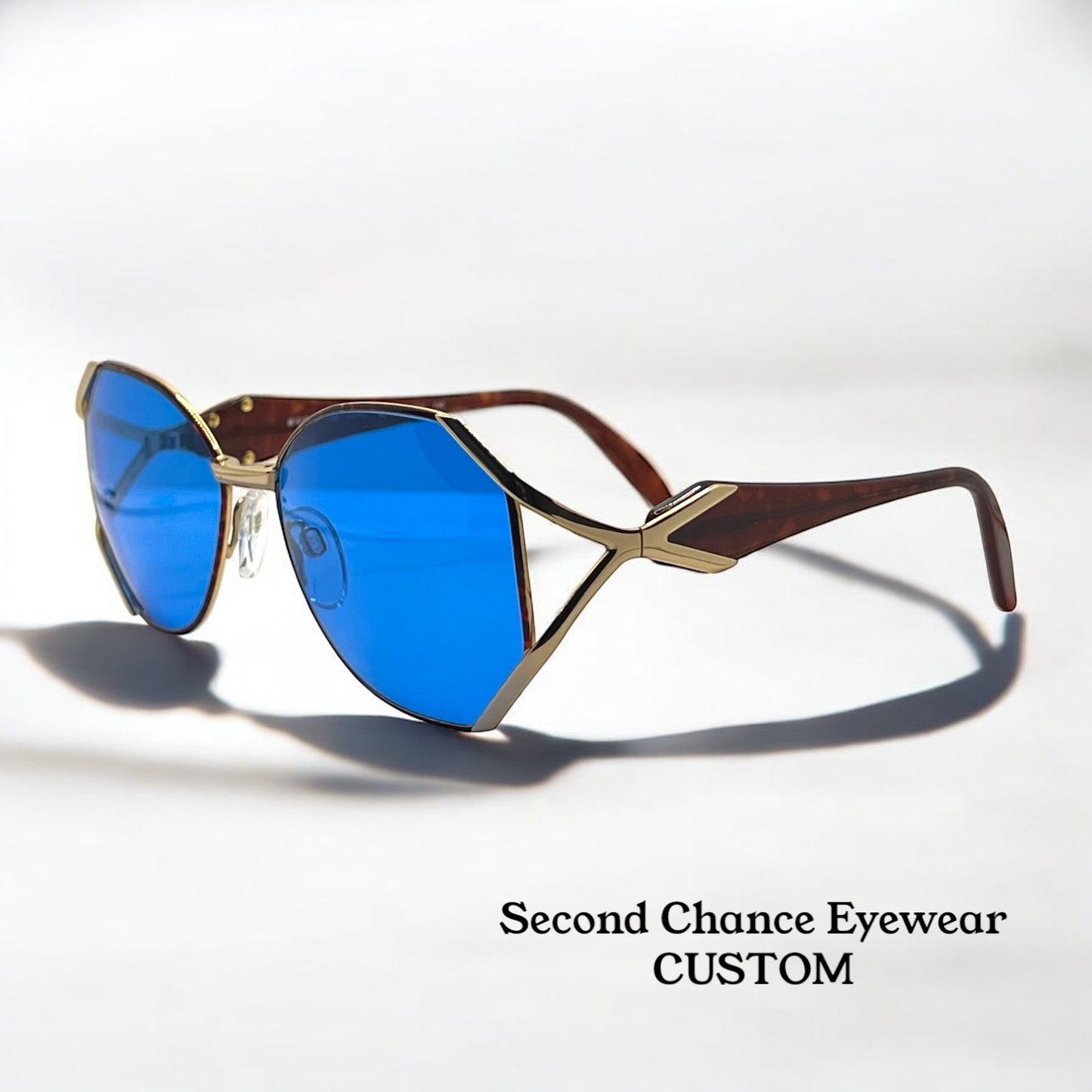 Silhouette M6186/30 Gold Shield VINTAGE Sunglasses w/New Solid Blue Custom Lenses-Unworn