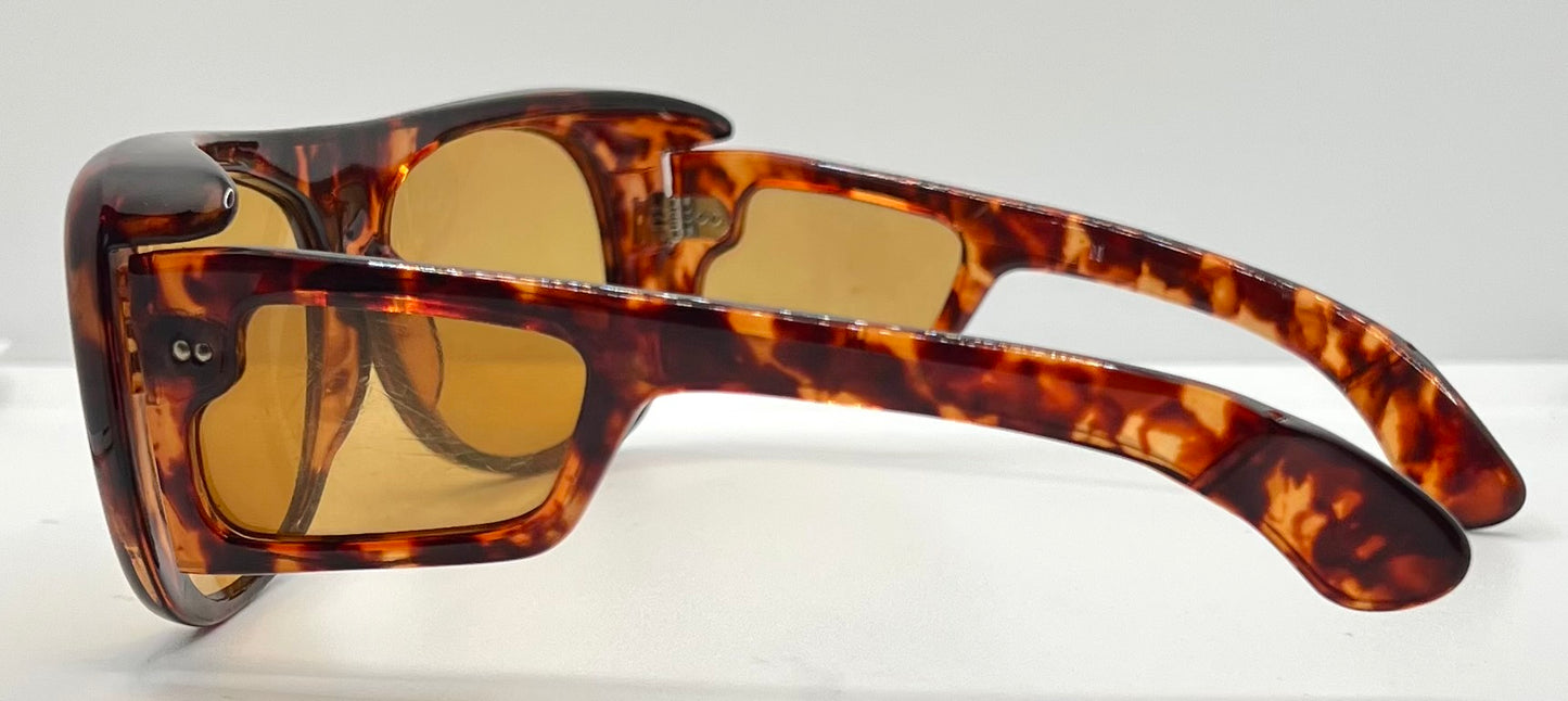 DUCAL VINTAGE Glacier Tortoise SHIELD Sunglasses ALL w/New Amber CUSTOM Lenses-60mm-Japan