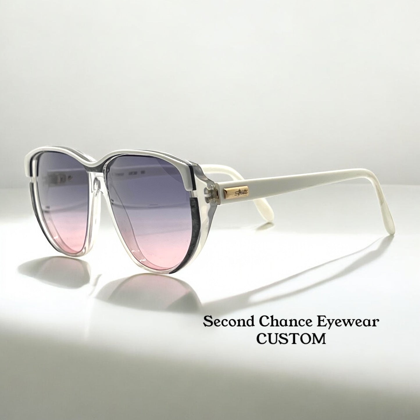 Silhouette M 1220 C 2952 Vintage White Sunglasses w/New Grey to Rose Gradient Custom Lenses-57mm-Austria