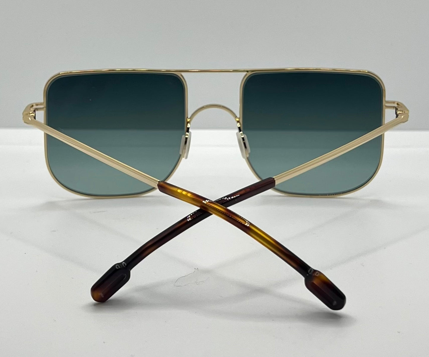 ODETTE Lunettes JUNO M202 Gold Sunglasses-Made in France-Gradient Blue/Green Lenses-New