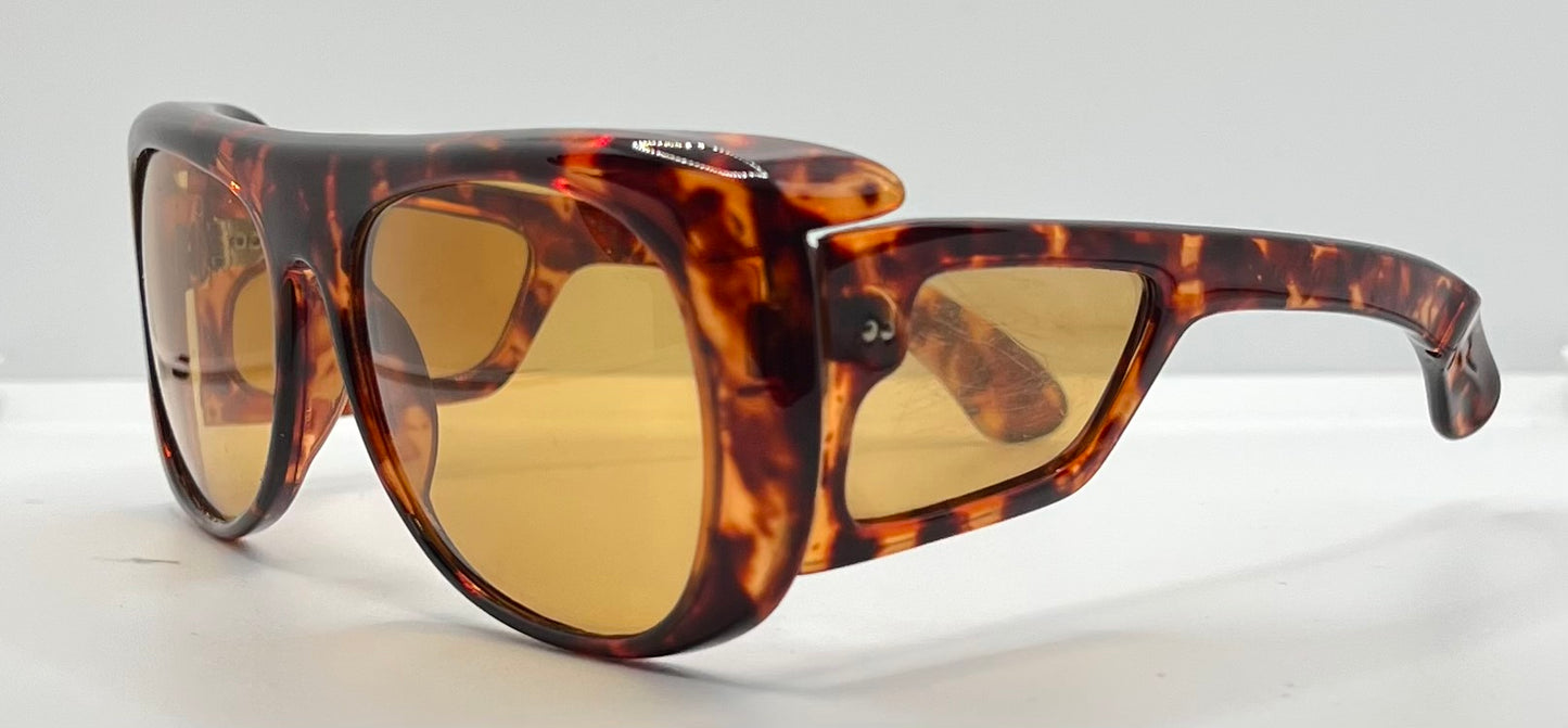 DUCAL VINTAGE Glacier Tortoise SHIELD Sunglasses ALL w/New Amber CUSTOM Lenses-60mm-Japan