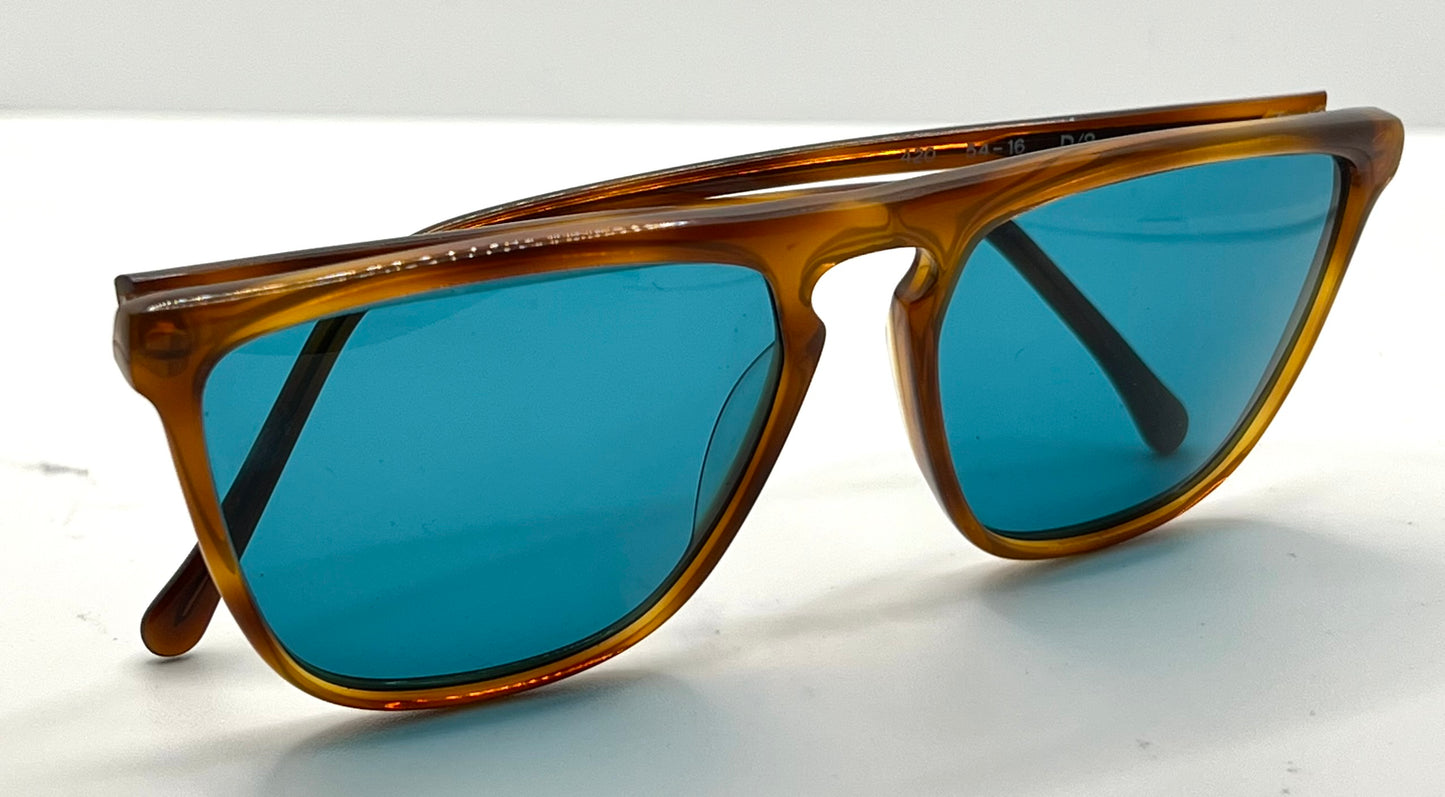 Gianni Versace 420 Vintage Sunglasses-Dark Amber Honey Frame w/New, Custom Aqua Lenses-Unworn