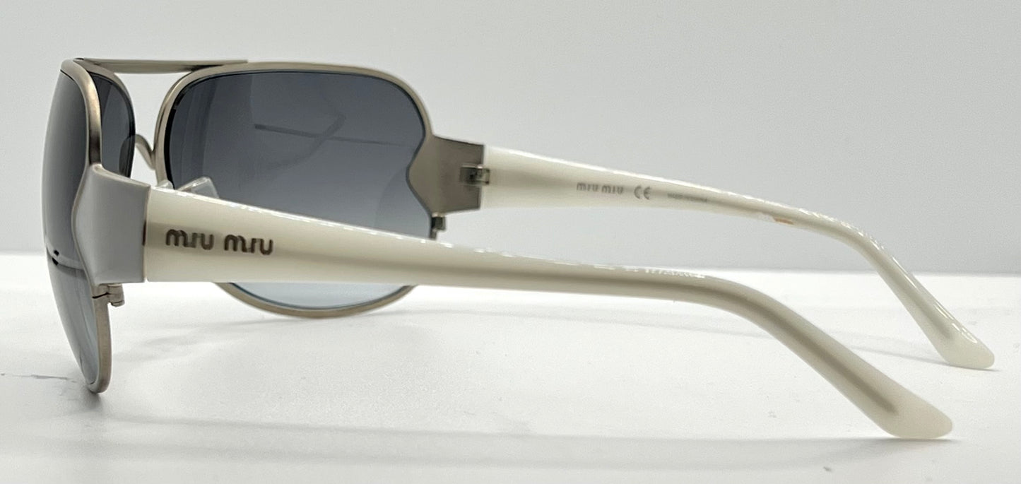 MIU MIU SMU55G 1AP-5D1 Oversized Shield Sunglasses-White Temples-68mm-Full Kit-New/Unworn