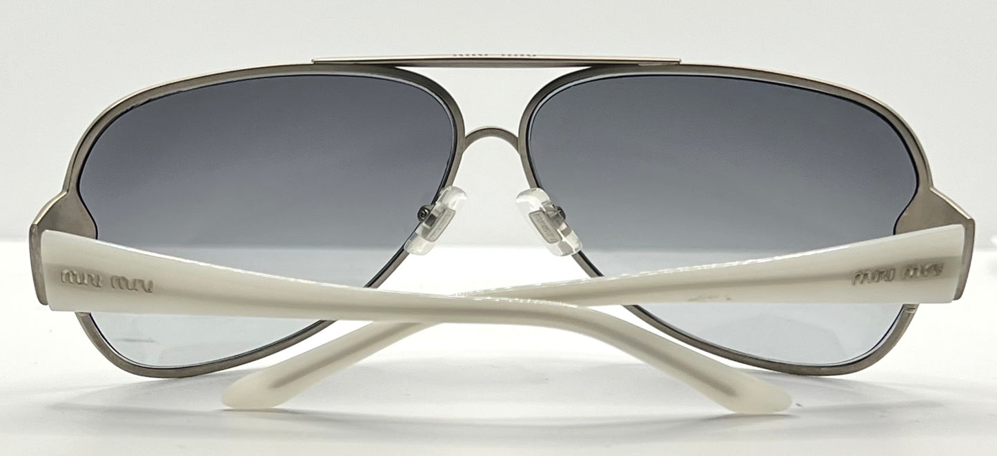MIU MIU SMU55G 1AP-5D1 Oversized Shield Sunglasses-White Temples-68mm-Full Kit-New/Unworn