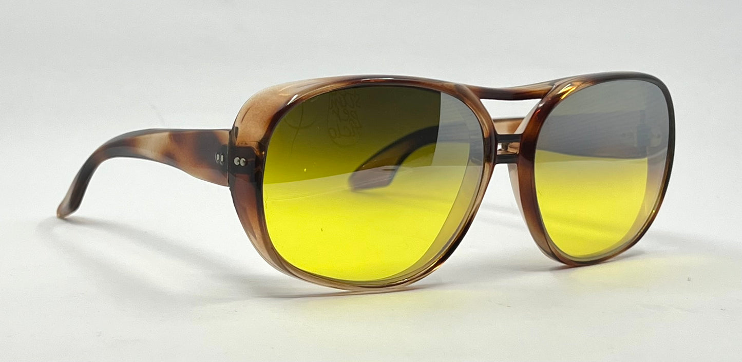1970s Oversized Aviator Sunglasses Mineral Crystal Grey/Yellow Gradient Mirror Lenses