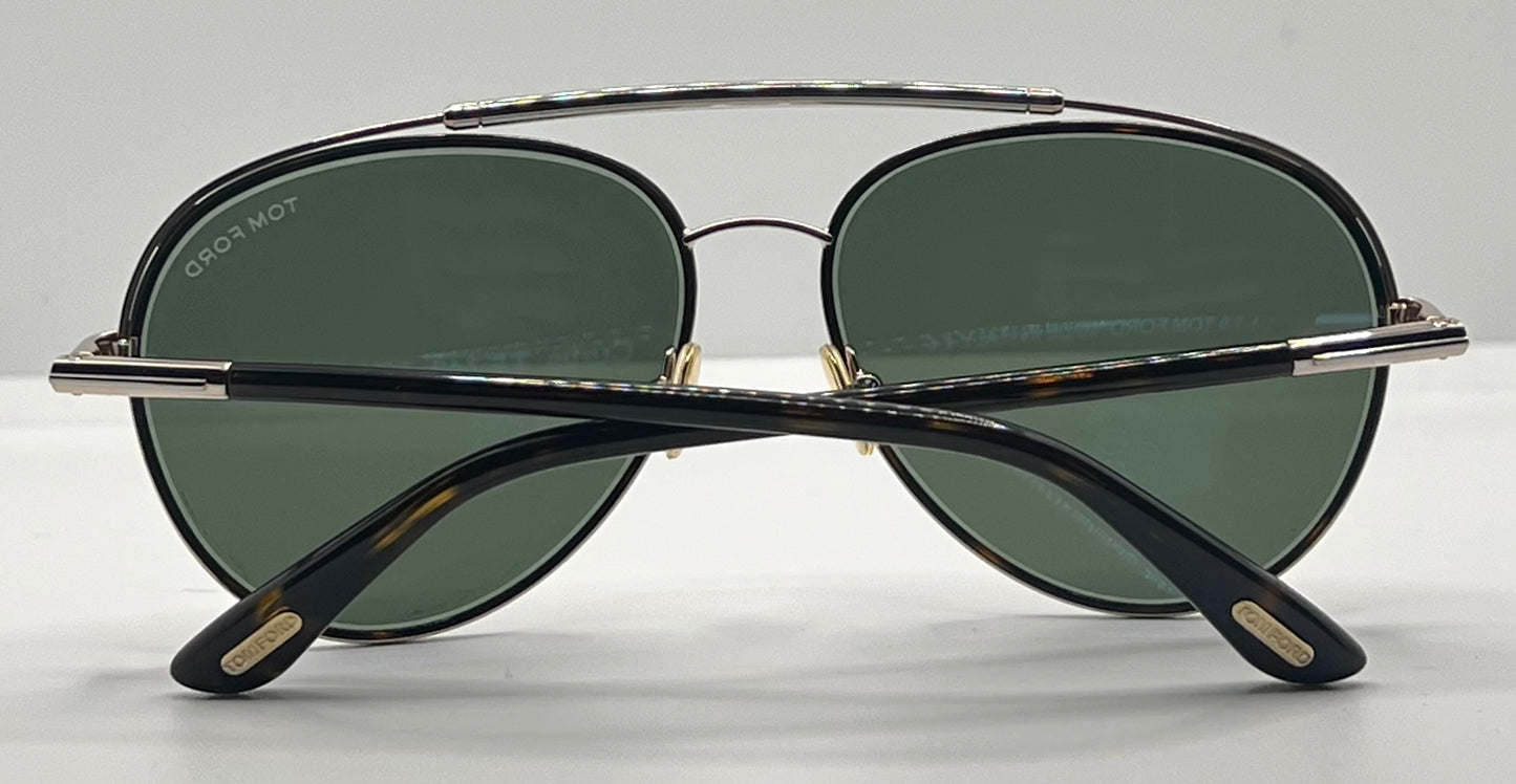 Tom Ford Curtis TF748 52N Gold Black Aviator Sunglasses-Green Lenses-59mm-NOS:UNWORN