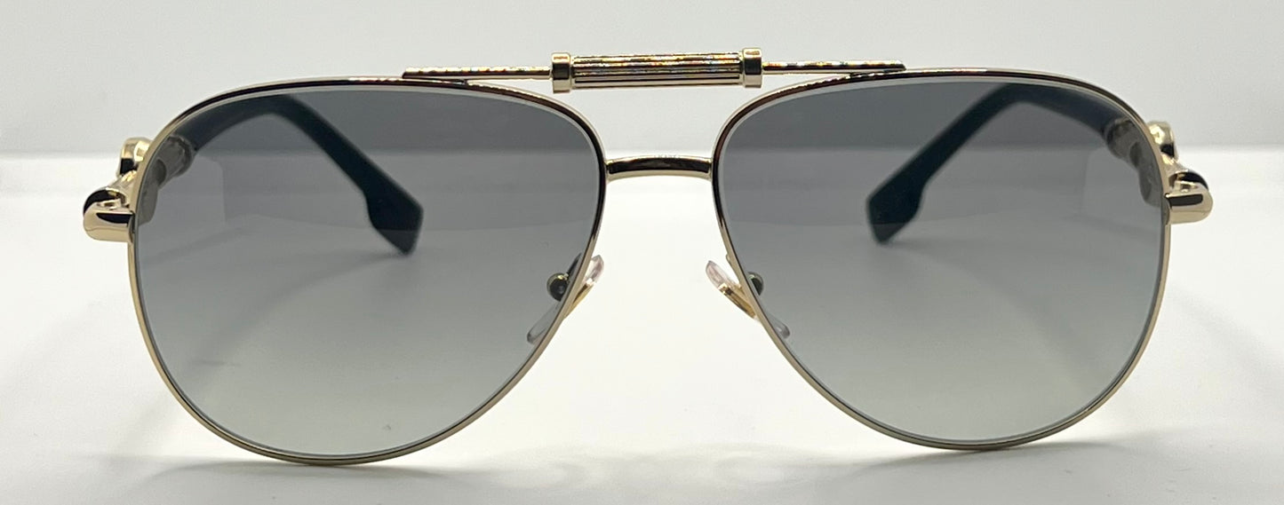 Versace 2236 1002/11 Gold Black Aviator Sunglasses Grey Gradient Made in Italy NOS