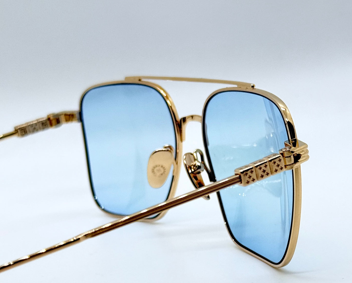 Chrome Hearts AM Gold Plated – Solid Light Blue Lenses – Deadstock Full Kit