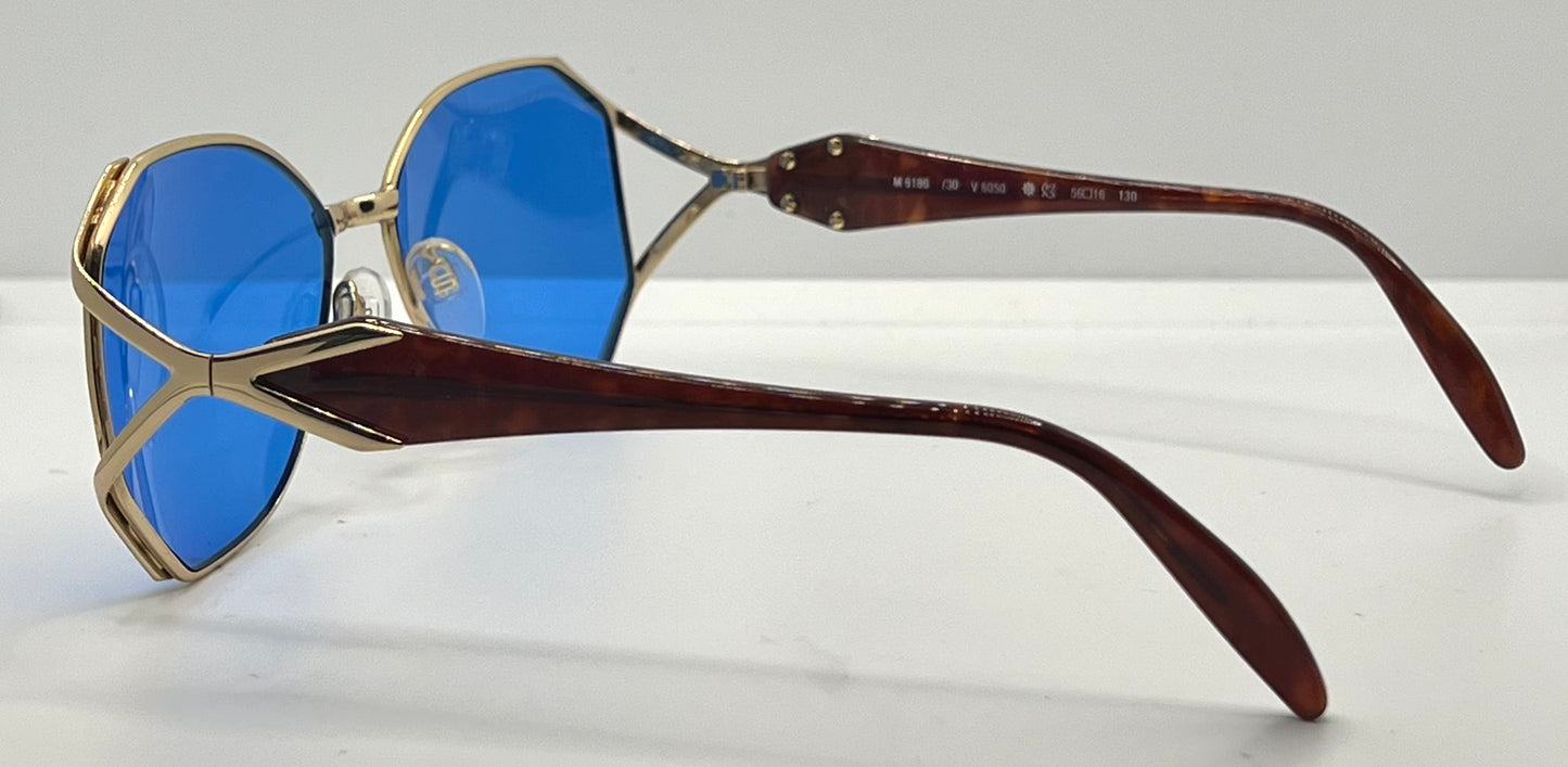 Silhouette M6186/30 Gold Shield VINTAGE Sunglasses w/New Solid Blue Custom Lenses-Unworn