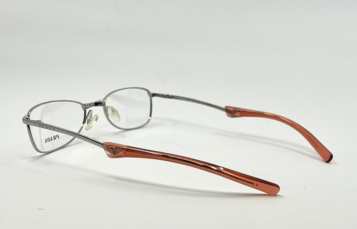 Prada VPR 76C Vintage Eyeglasses-Full Rim-Silver Orange Tips-Unworn-Made in Italy