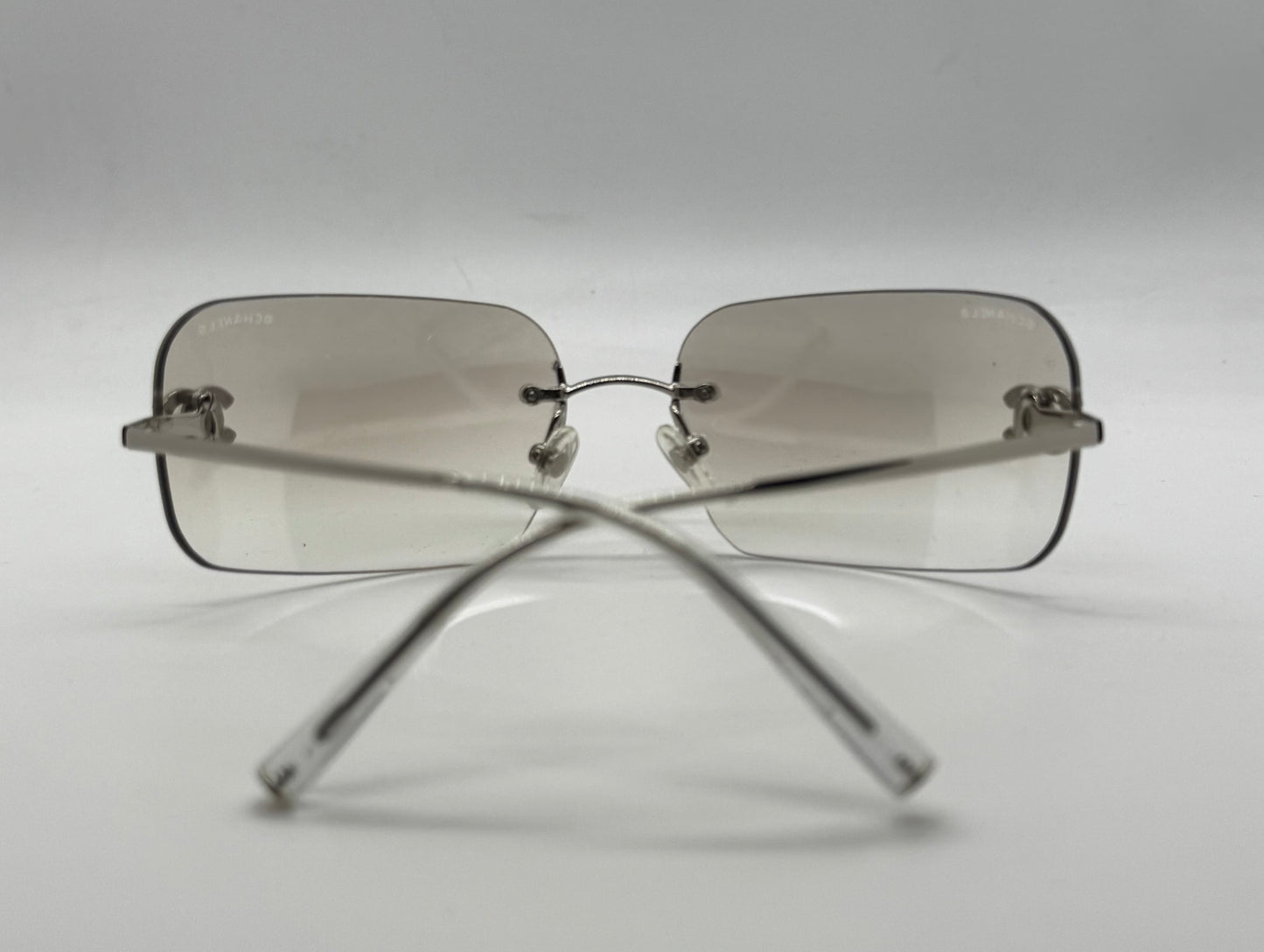 CHANEL 4017-D Silver Rimless Sunglasses Swarovski CC Logo Deadstock
