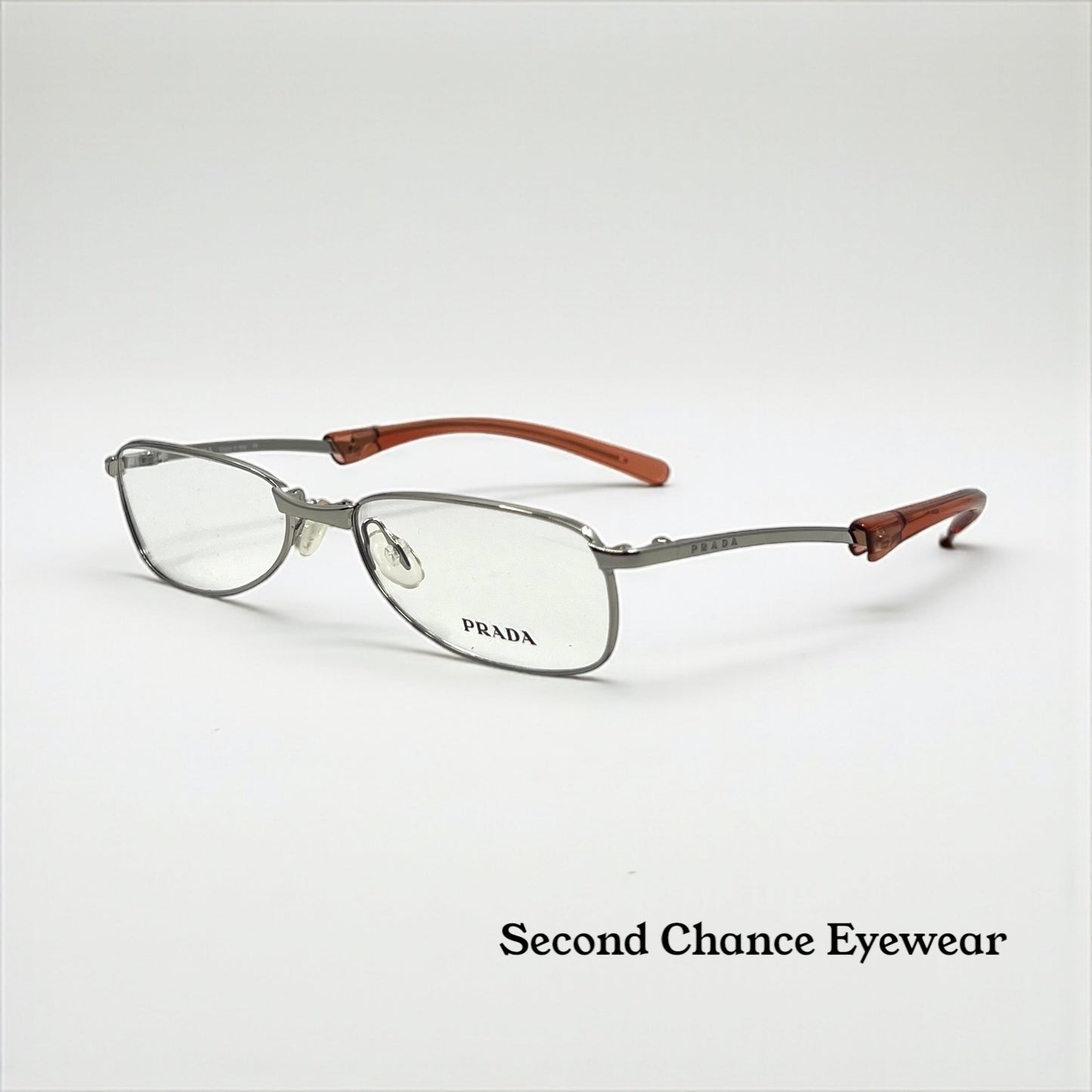 Prada VPR 76C Vintage Eyeglasses-Full Rim-Silver Orange Tips-Unworn-Made in Italy