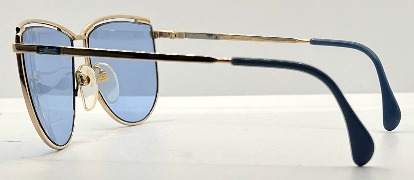 Silhouette V6050 Vintage Gold Sunglasses w/New Solid Blue Custom Lenses-57mm-Austria