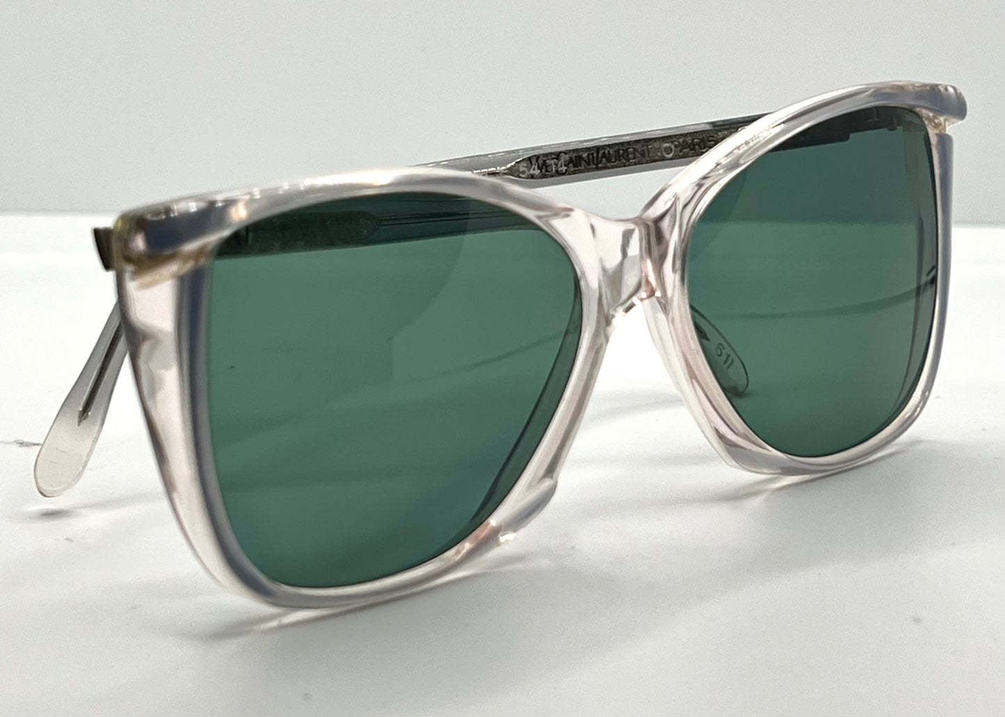 YSL SL 611 VINTAGE Sunglasses-Clear Grey w/New Green Custom Lenses-54mm-NOS