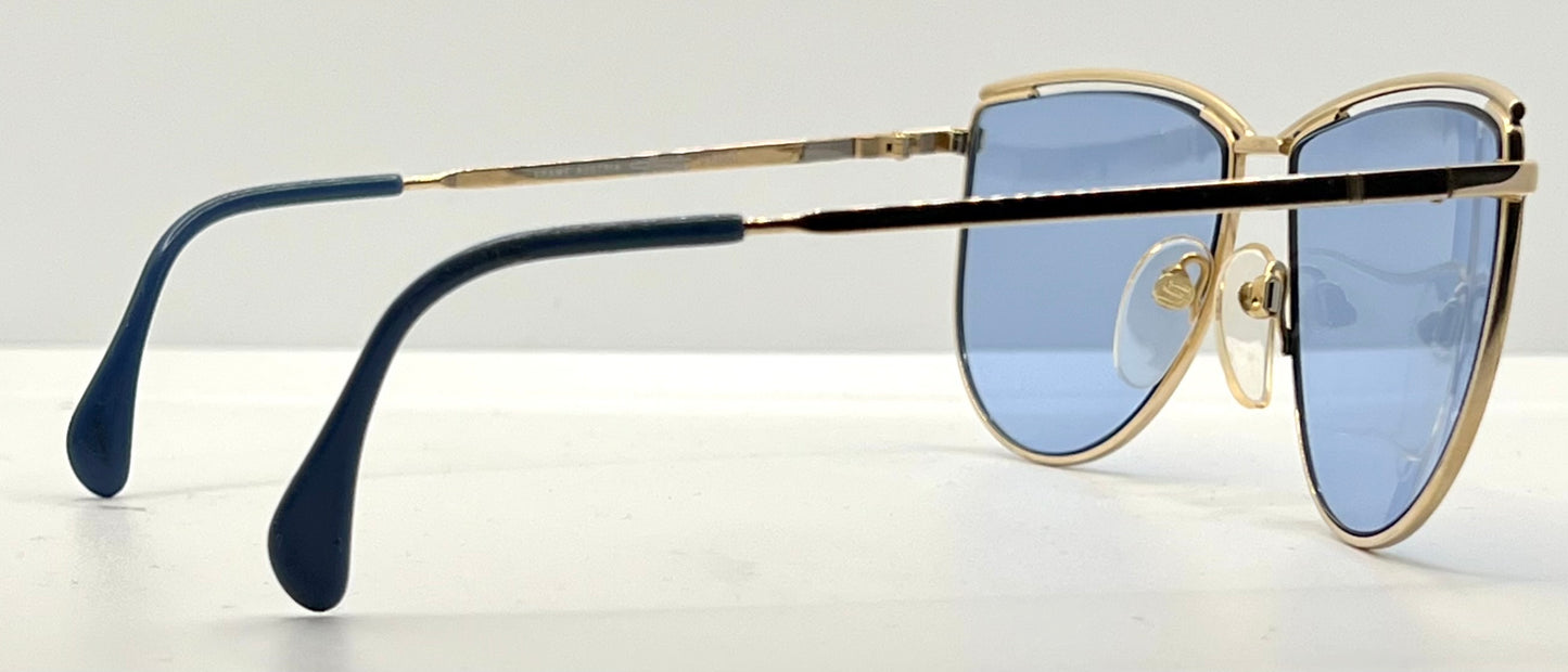 Silhouette V6050 Vintage Gold Sunglasses w/New Solid Blue Custom Lenses-57mm-Austria