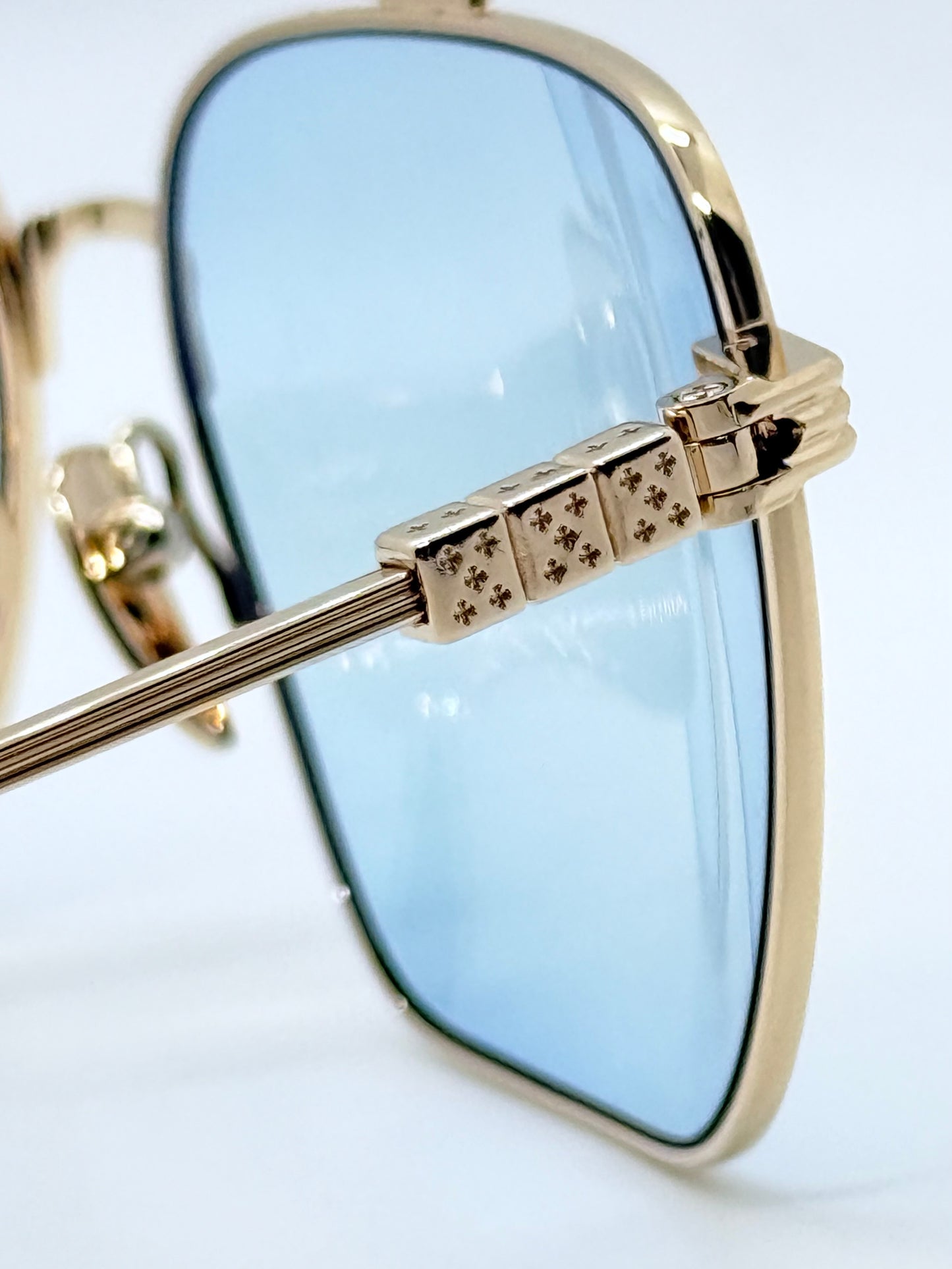 Chrome Hearts AM Gold Plated – Solid Light Blue Lenses – Deadstock Full Kit