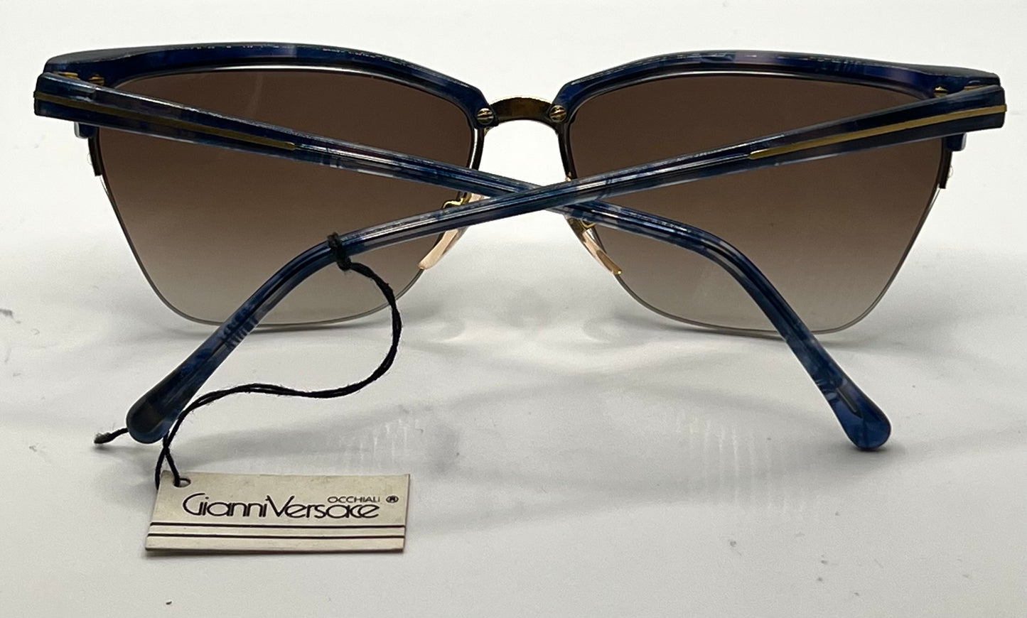 Gianni Versace 343 Blue Gold Vintage Sunglasses 56mm Half-Rim-UNWORN