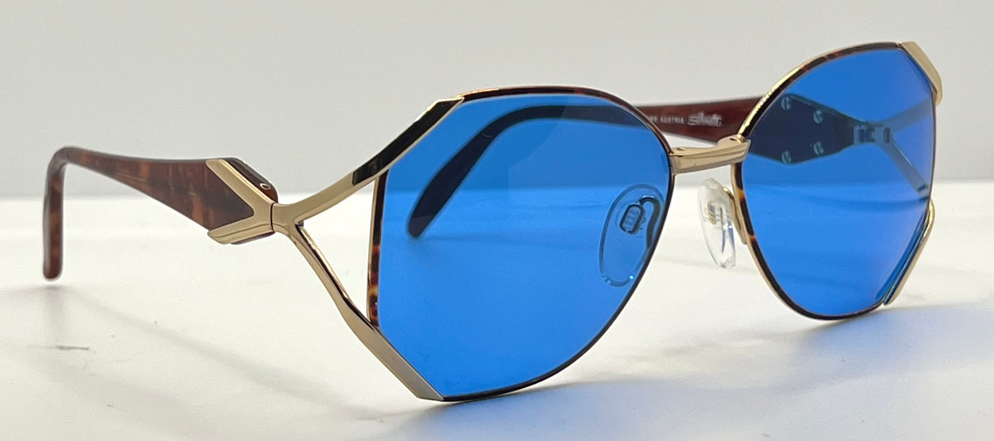 Silhouette M6186/30 Gold Shield VINTAGE Sunglasses w/New Solid Blue Custom Lenses-Unworn