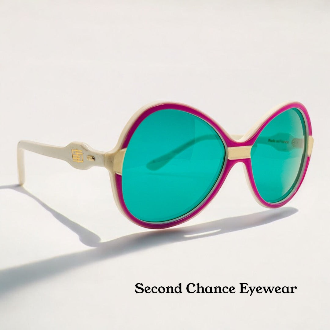 Vintage 1970s Emilio Pucci Sunglasses - Pearl White, Lavender Accents, Lagoon Green Lenses