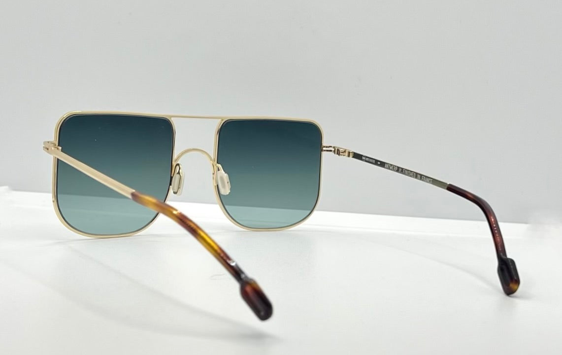 ODETTE Lunettes JUNO M202 Gold Sunglasses-Made in France-Gradient Blue/Green Lenses-New
