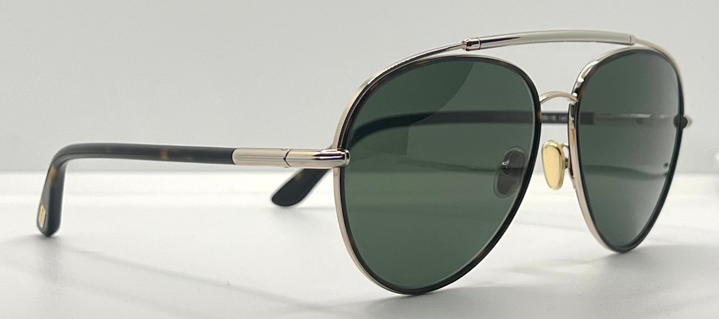Tom Ford Curtis TF748 52N Gold Black Aviator Sunglasses-Green Lenses-59mm-NOS:UNWORN