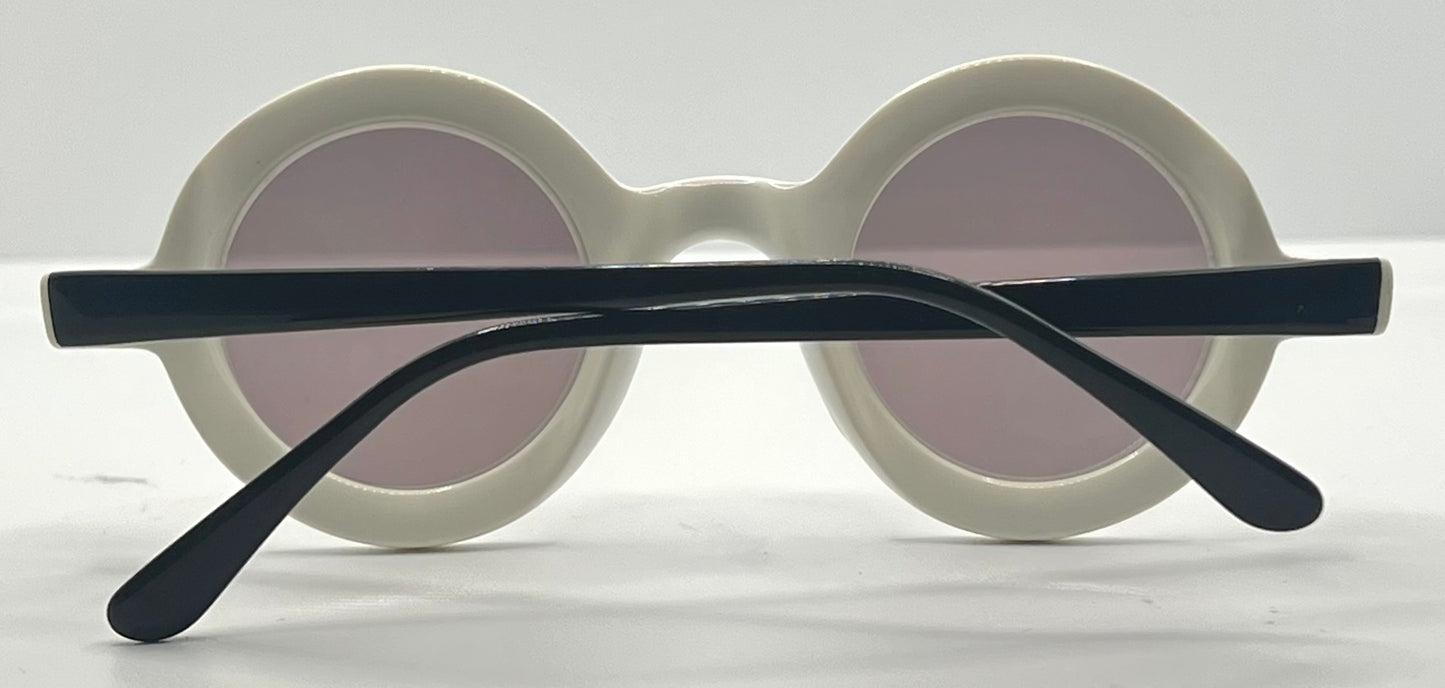 A.J. Morgan White Round Sunglasses Made in Italy – Pre-Owned, Iconic Mod Look