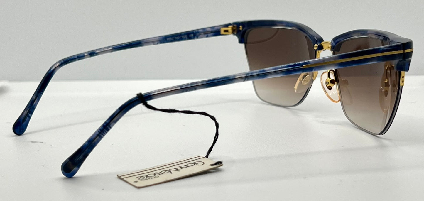 Gianni Versace 343 Blue Gold Vintage Sunglasses 56mm Half-Rim-UNWORN