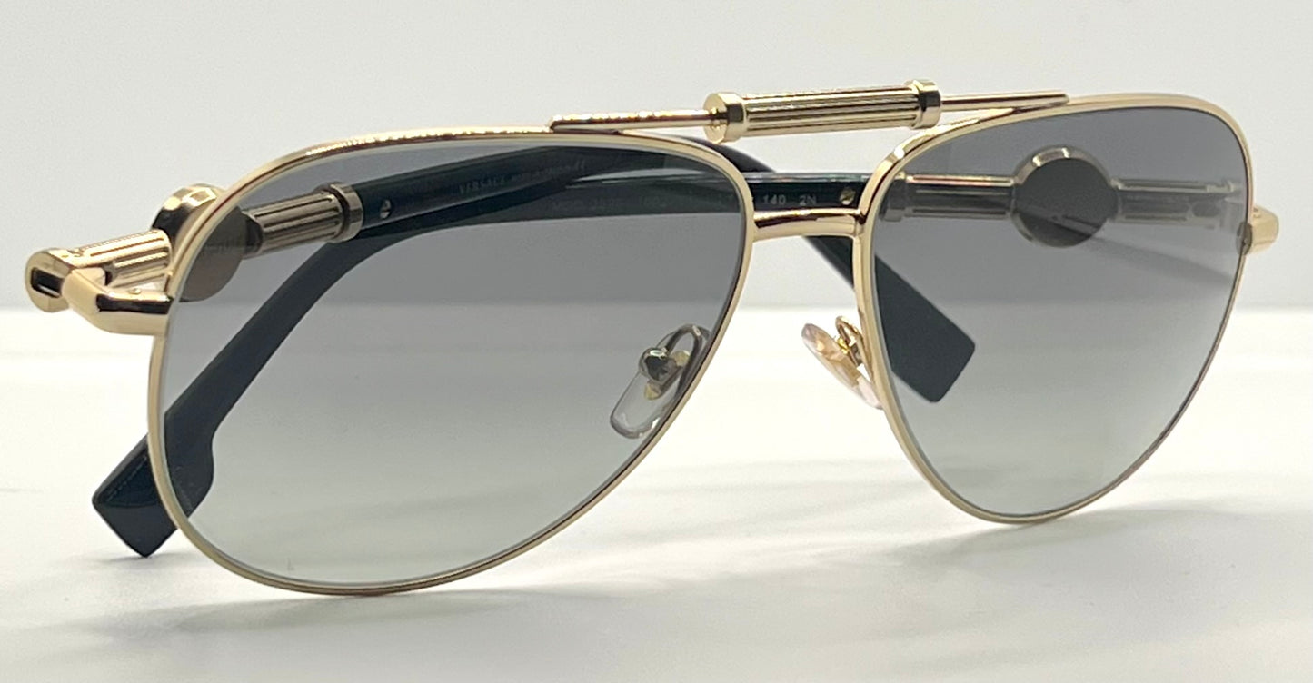 Versace 2236 1002/11 Gold Black Aviator Sunglasses Grey Gradient Made in Italy NOS