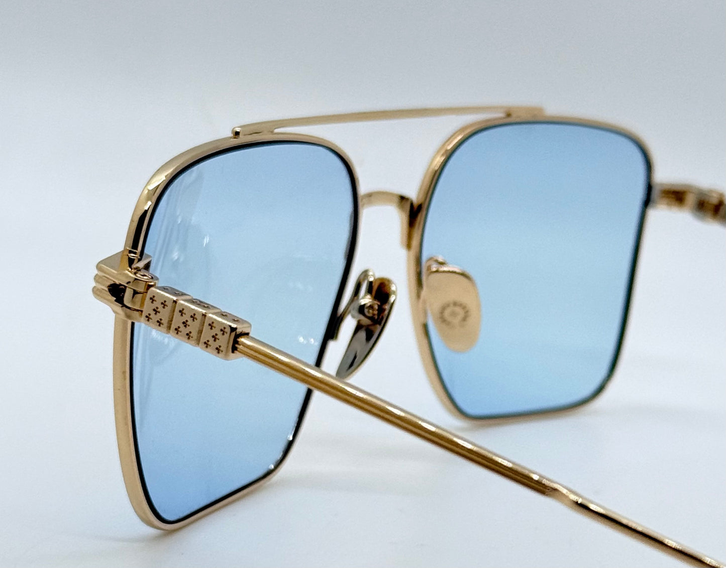 Chrome Hearts AM Gold Plated – Solid Light Blue Lenses – Deadstock Full Kit