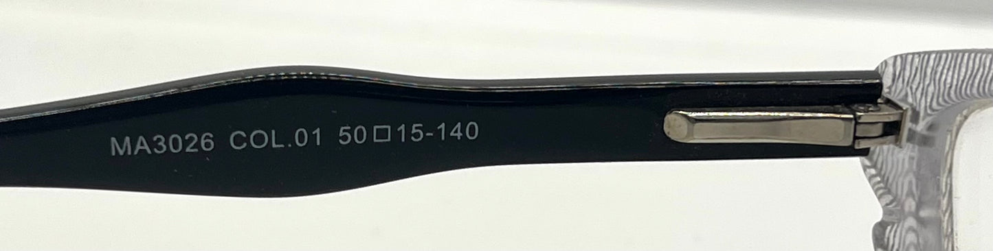 Menizzi MA3026 COL.01 Eyeglasses – Clear Textured / Black Temples – 50mm