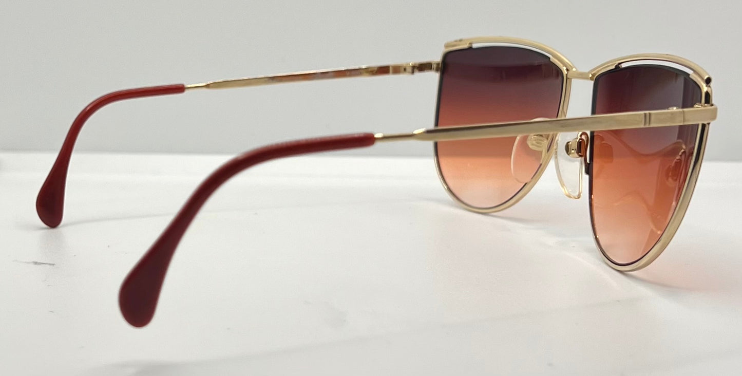 Silhouette M6078 V6051 Vintage Sunglasses Gold/Red w/New Gradient Custom Lenses-57mm-NOS
