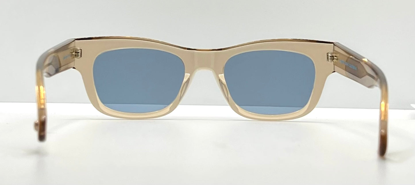 Garrett Leight WOZ BRE Sunglasses Champagne 49-21 Blue Lens Full Kit NWT