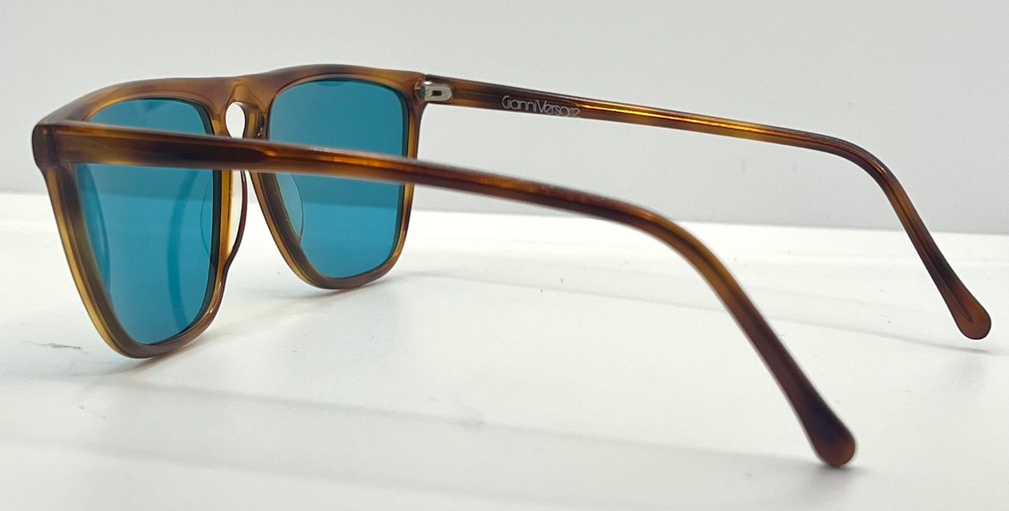 Gianni Versace 420 Vintage Sunglasses-Dark Amber Honey Frame w/New, Custom Aqua Lenses-Unworn