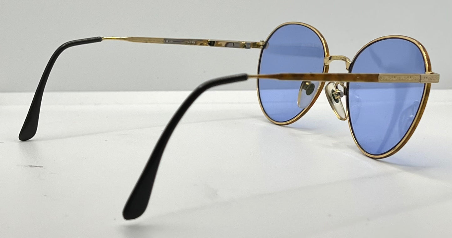 SEMESTER BLOND 081 Japan VINTAGE Sunglasses-Gold Frame w/New, Blue Custom Lenses