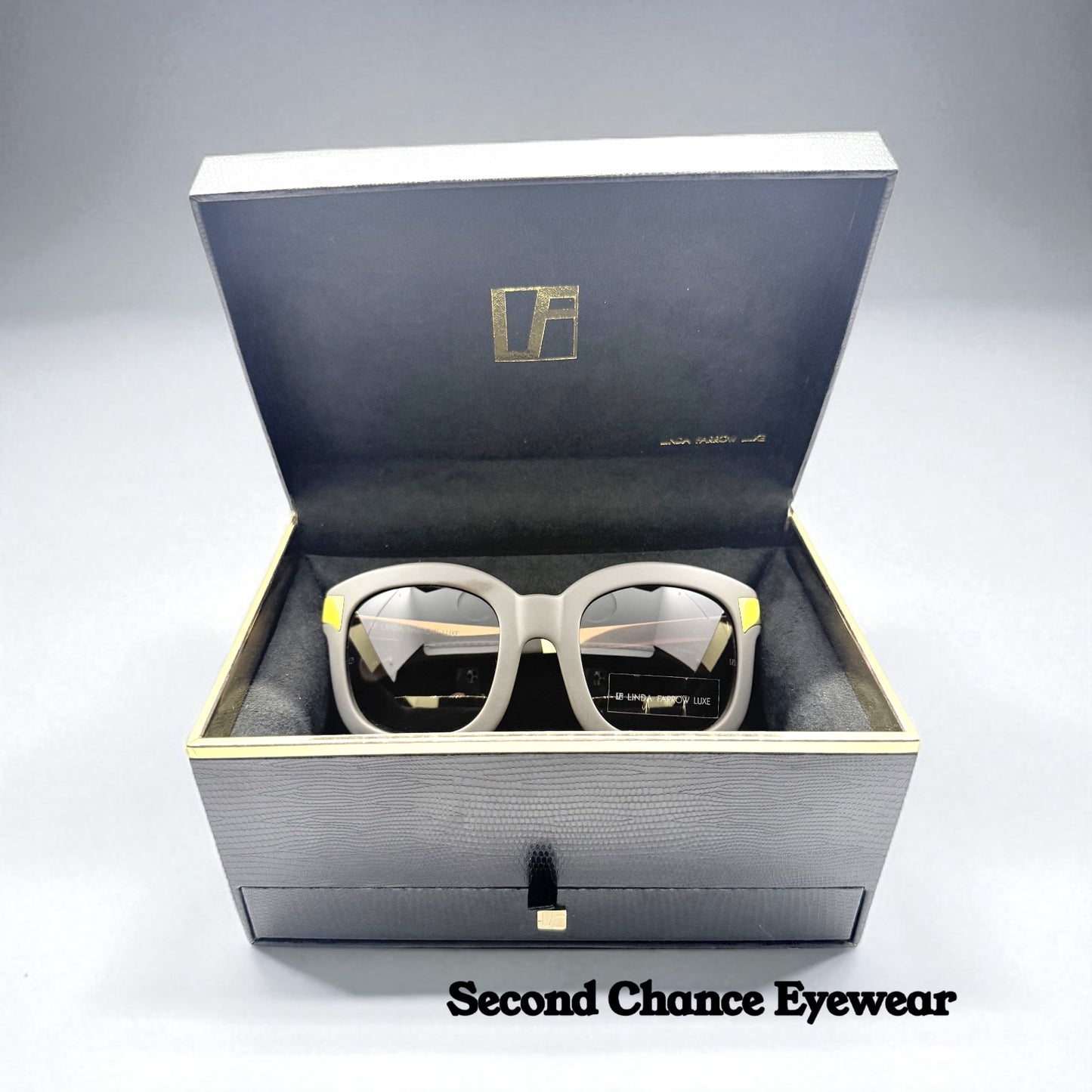 Linda Farrow Luxe LFL/1/6 Grey Gold Oversized Sunglasses Japan Deadstock Kit