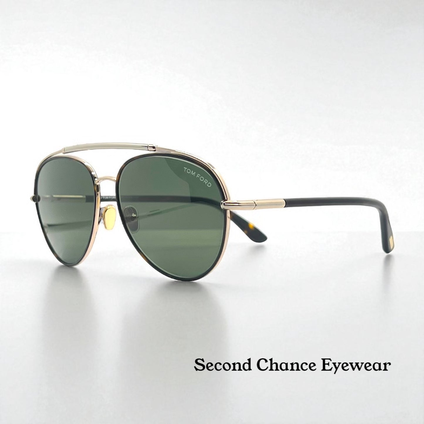 Tom Ford Curtis TF748 52N Gold Black Aviator Sunglasses-Green Lenses-59mm-NOS:UNWORN