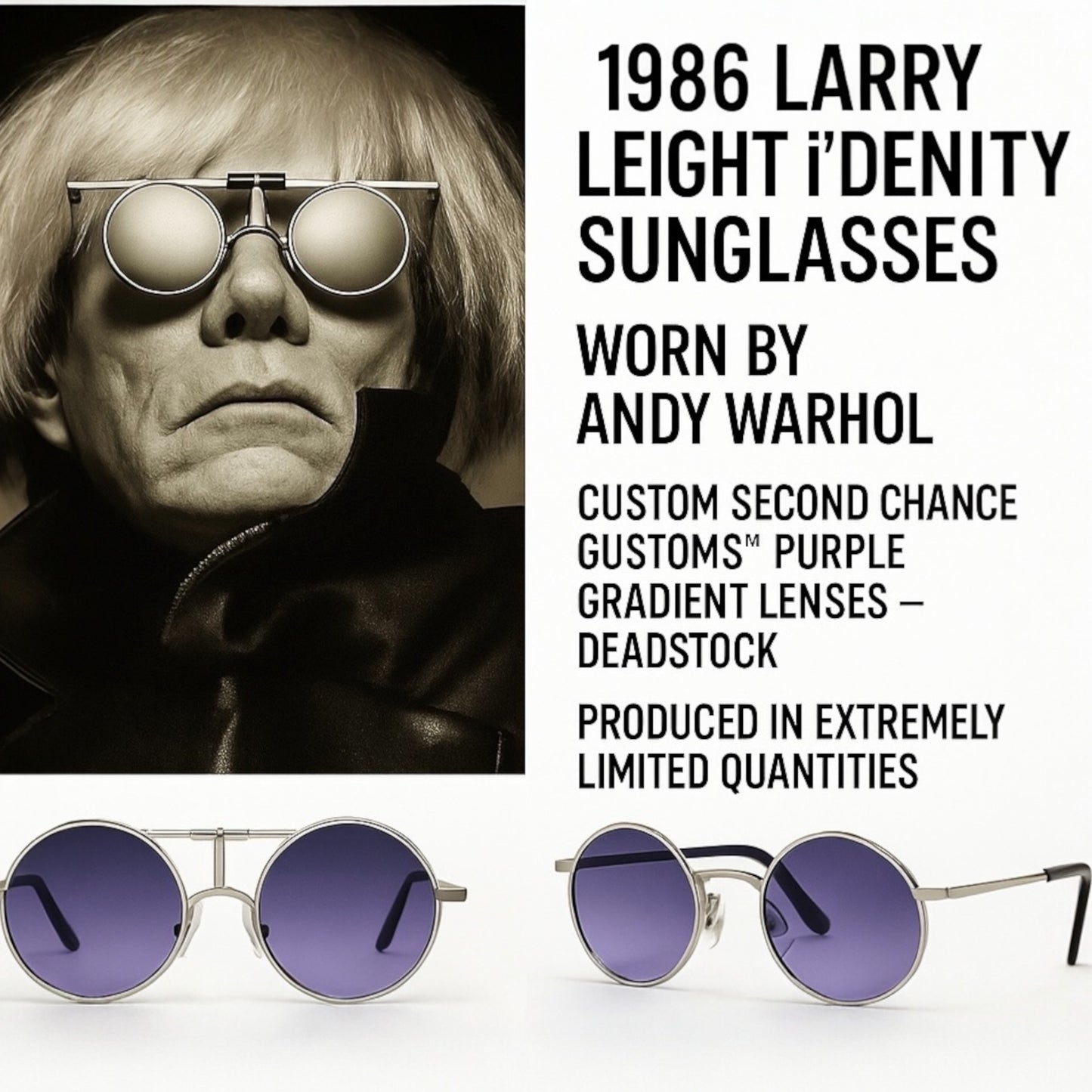 1986 Larry Leight i’dentity Sunglasses-RARE Early Oliver Peoples History-Warhol Linked Design