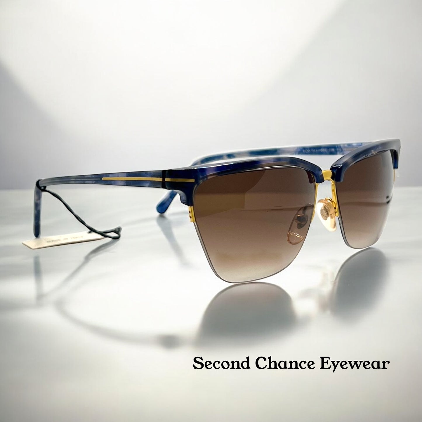 Gianni Versace 343 Blue Gold Vintage Sunglasses 56mm Half-Rim-UNWORN