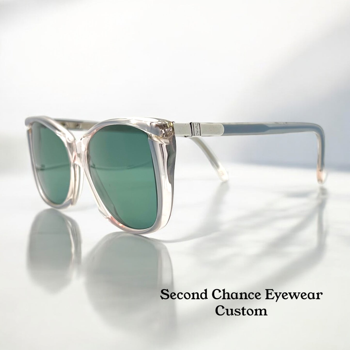 YSL SL 611 VINTAGE Sunglasses-Clear Grey w/New Green Custom Lenses-54mm-NOS