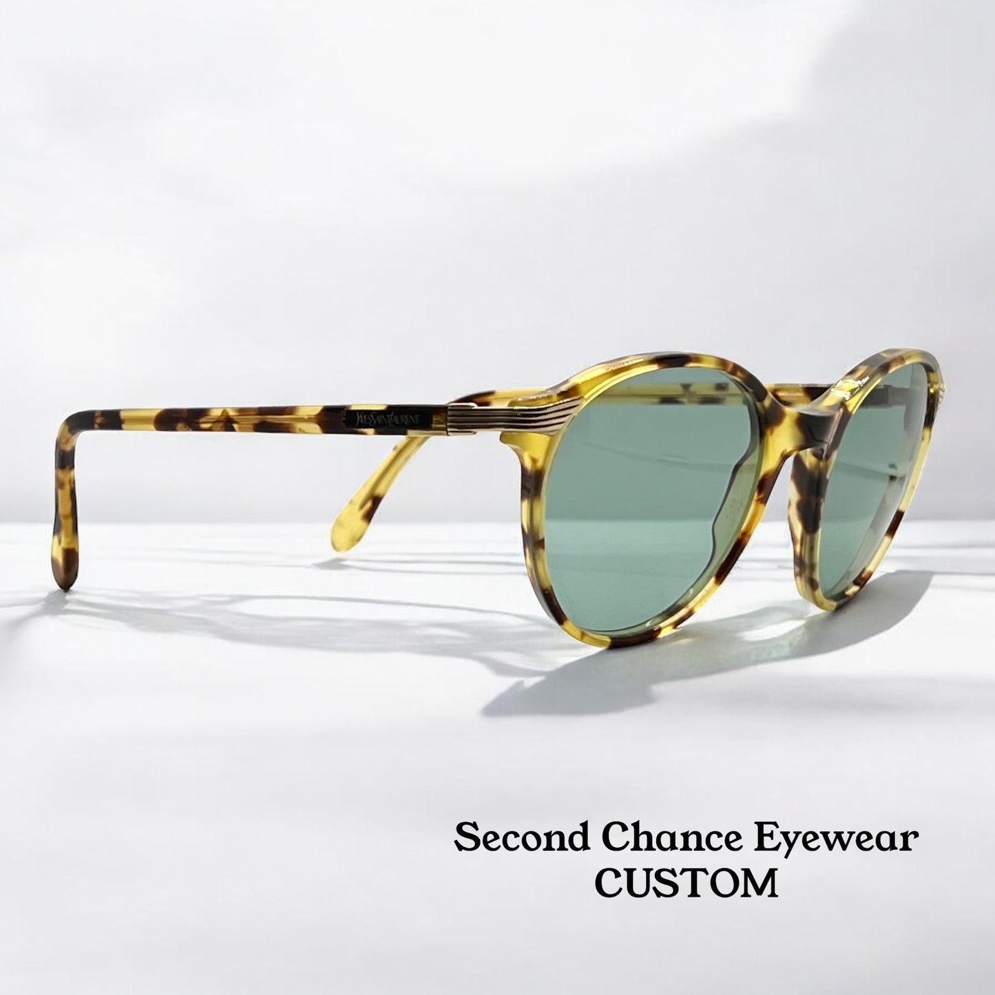 Yves Saint Laurent 5024 Tortoise Vintage Sunglasses w/New Solid Green Custom Lenses-Italy