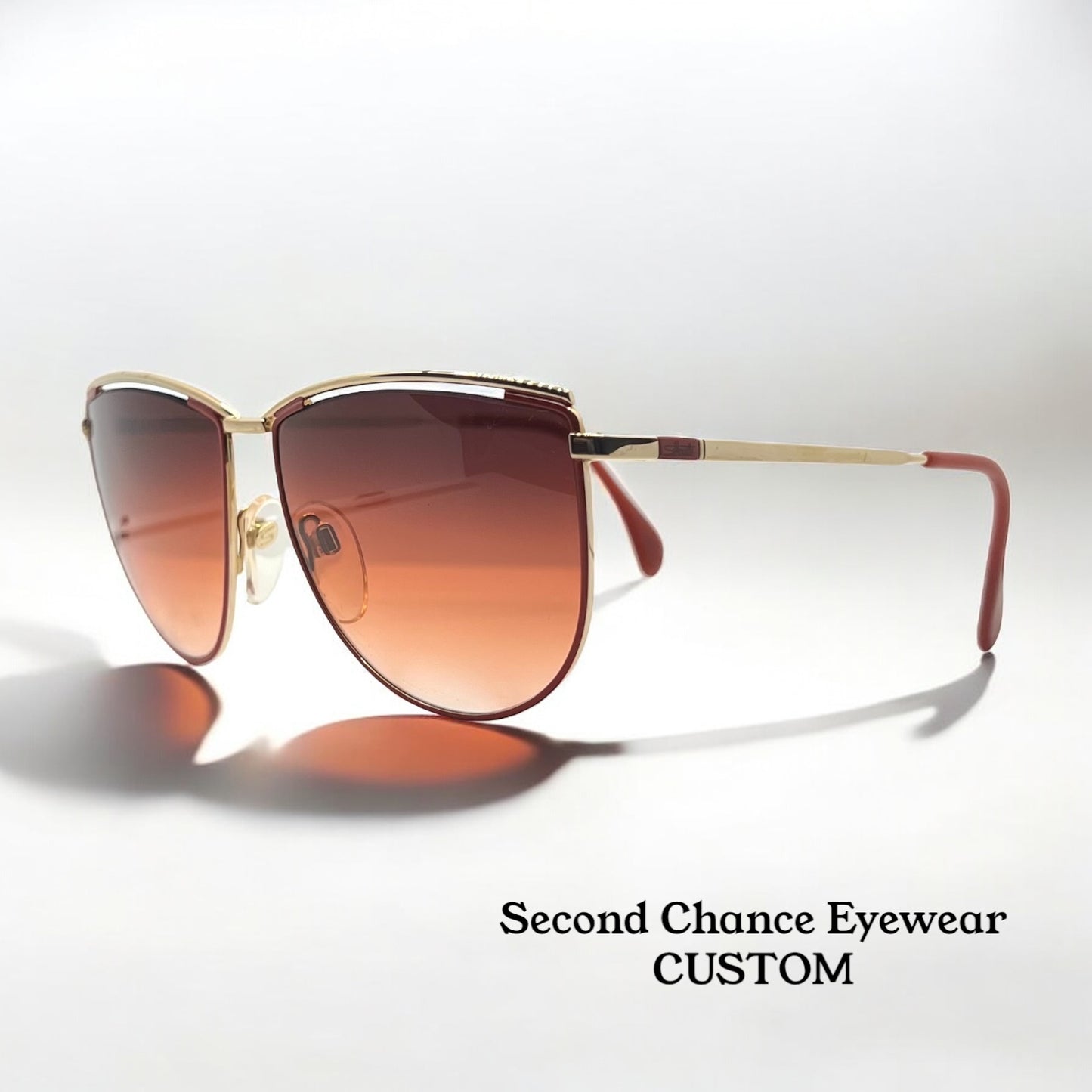 Silhouette M6078 V6051 Vintage Sunglasses Gold/Red w/New Gradient Custom Lenses-57mm-NOS