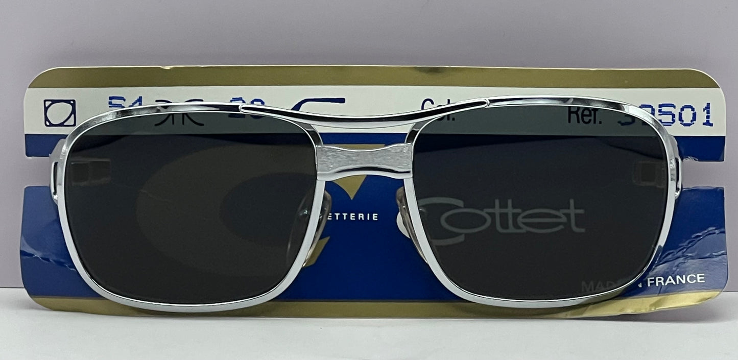 Vintage COTTET FRAMES Model:39501-NEW/OLD STOCK- Fashioned with Brand New “Berkos Designs” Custom Solid Grey/Blue Lenses