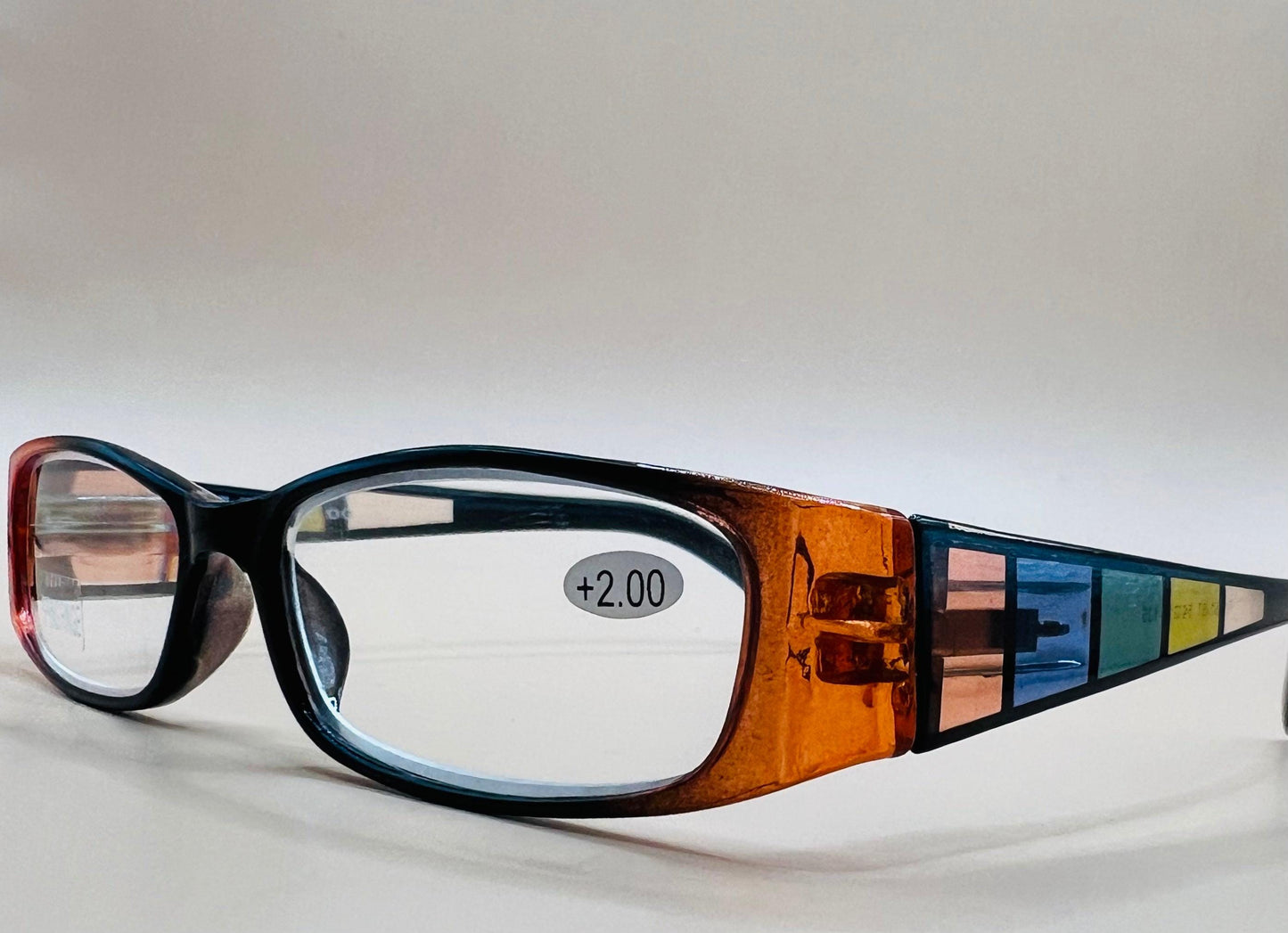 Geometric Narrow Readers. Black Frame Front With Multi-Color Arms
