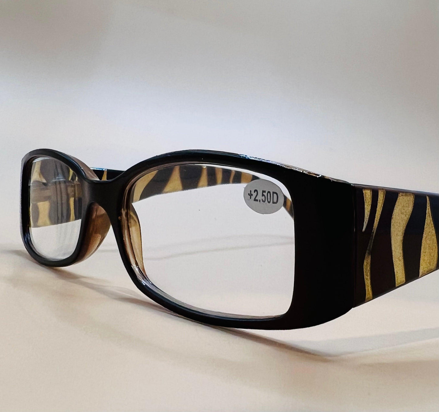 Brown and Gold Half Frame Women’s Rectangular Lightweight Reading Glasses. Mag +1.0 - 2.50