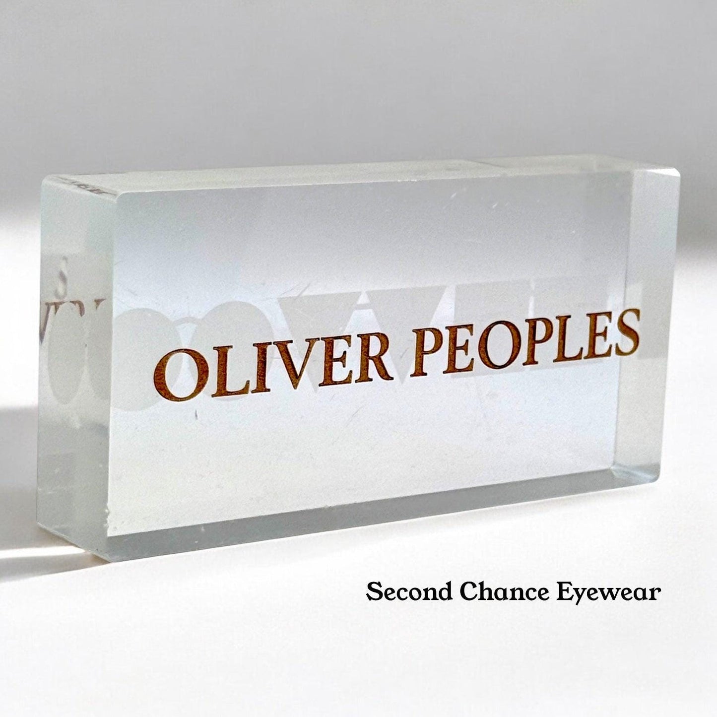 Preowned Vintage Oliver Peoples Acrylic Display Block – 5” x 2.75”