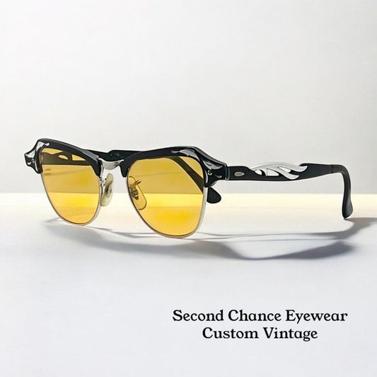 B&L 1|10 12K Gf 20-46 Clubmaster-Style Vintage Sunglasses W|New, Custom Solid Persimmon Lenses