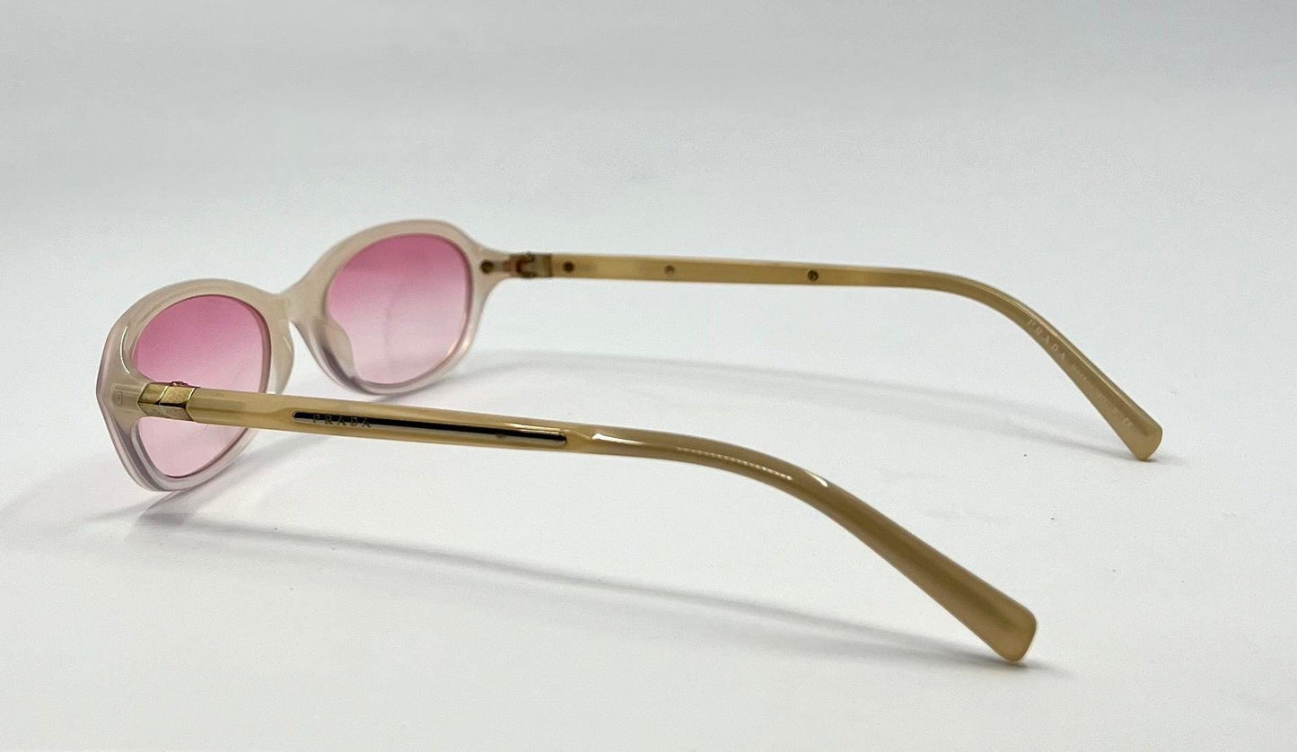 Prada Vpr 05O Y2K Vintage Oval Sunglasses Beige W| Custom Pink Gradient Lenses
